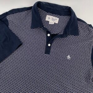 Original Penguin Mens XL Golf Polo Shirt Blue White Geometric Print Short Sleeve